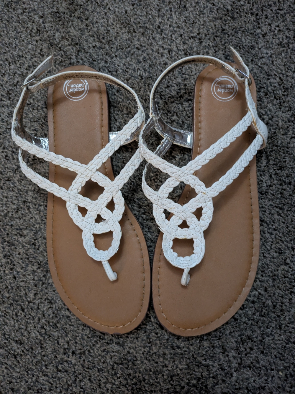 wonder nation White Braided T-Strap Ankle Buckle Sandals